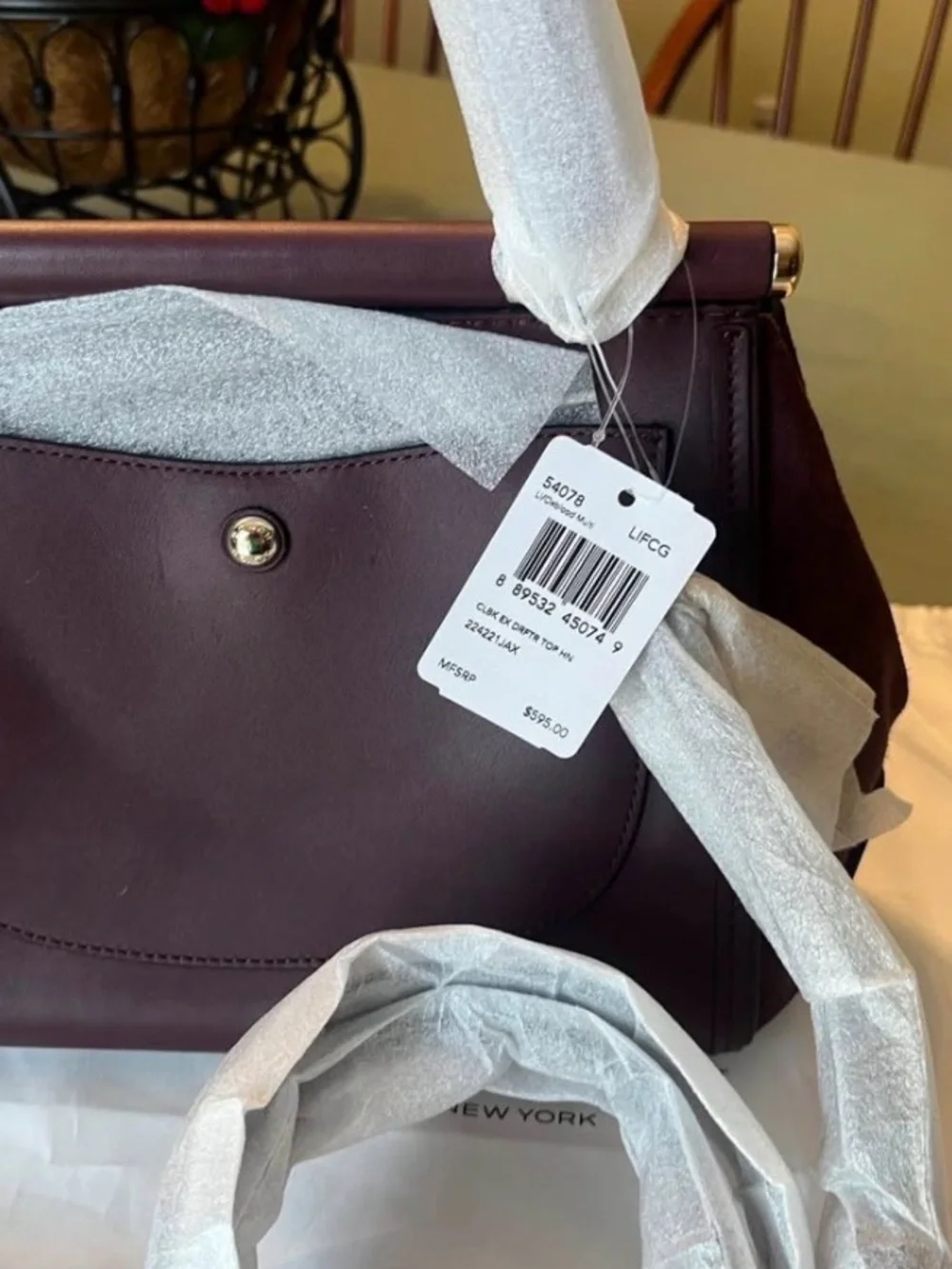 Coach Plum Leather Top-Handle Satchel with Pink Python Accent and Gold Hardware